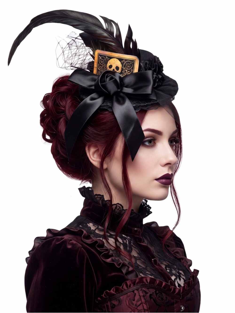 Victorian Gothic Mini Top Hat with Black Ribbon and Feather